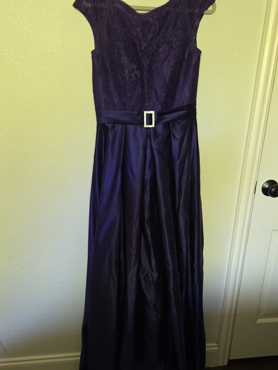 Dresses & Skirts - Elegant Purple Lace & Satin Evening Dress with Rhinestone Belt
